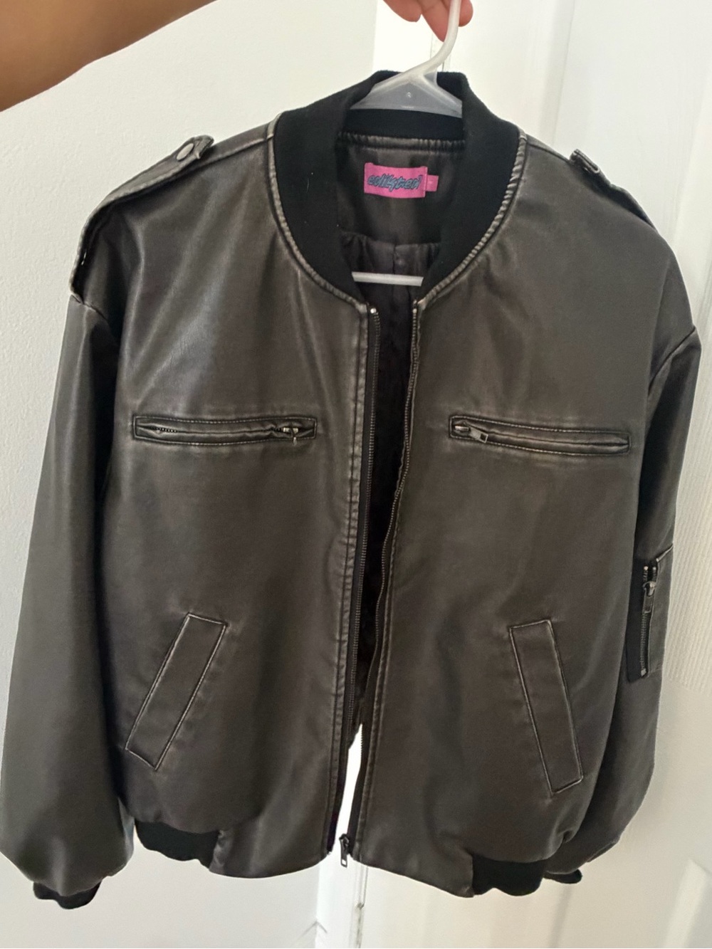 Edikted Black Faux Leather Bomber Jacket